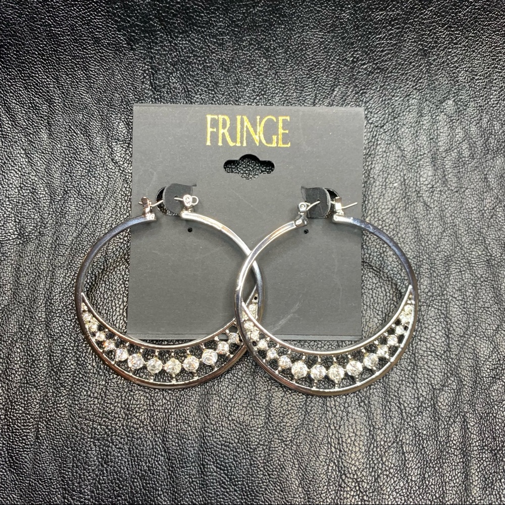 FRINGE Silver Rhinestone Hoop Earrings